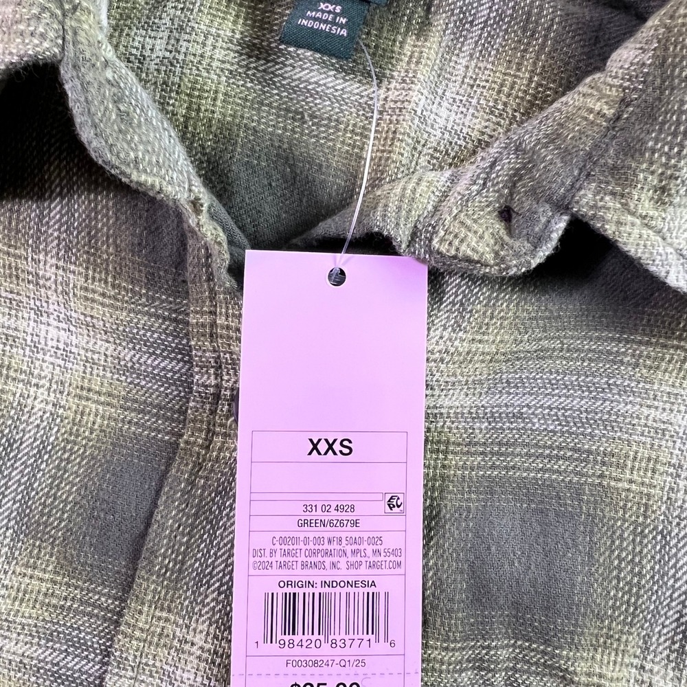 Wild Fable Green Plaid Button Down Shirt XXS NWT Oversized Cotton Flannel Top - Picture 7 of 8